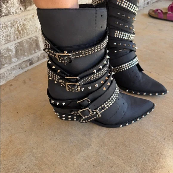 Jeffrey Campbell Free People Sz 12 Black Studded Draco Stud Boots New - Picture 3 of 15